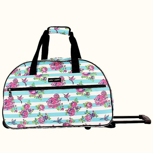 $160 Betsy Johnson Carry On Duffel Roses + Stripes - Picture 12 of 16